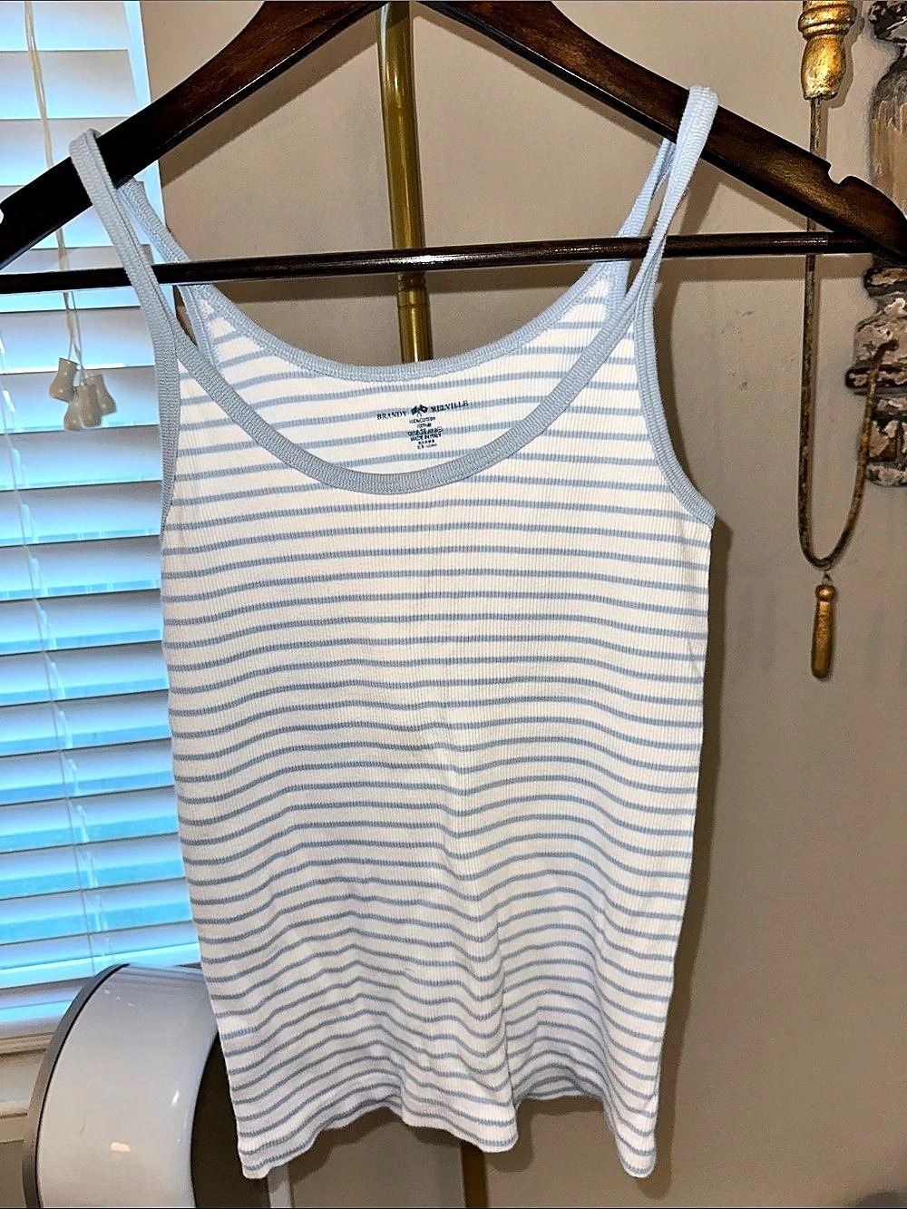 Brandy Melville Striped Cotton Tank Top in White & Blue Size